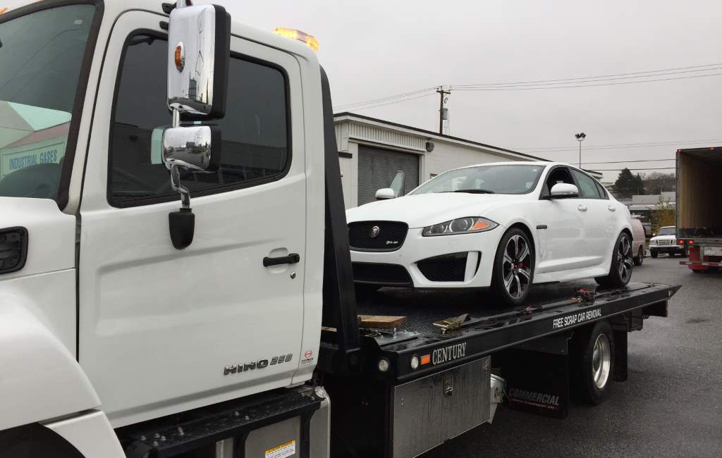 Flatbed tow truck on a Vancouver street